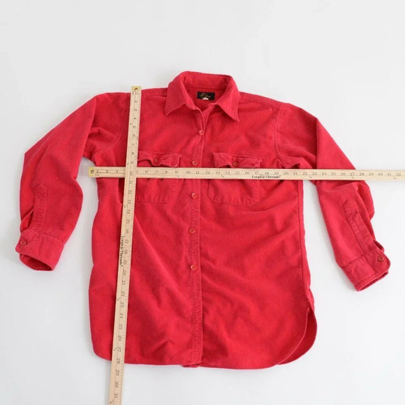 Vintage L.L. Beans Red Thick Cotton Fleece Outdoor Button Up Shirt Size 15 1/2 - Picture 4 of 12